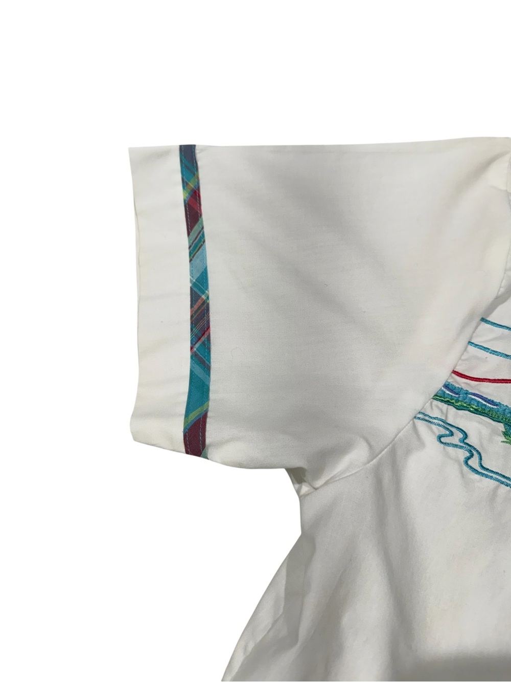 Vintage White Embroidered Coastal Scene Short-Sleeve Button-Down Shirt Size 10 - Picture 7 of 11